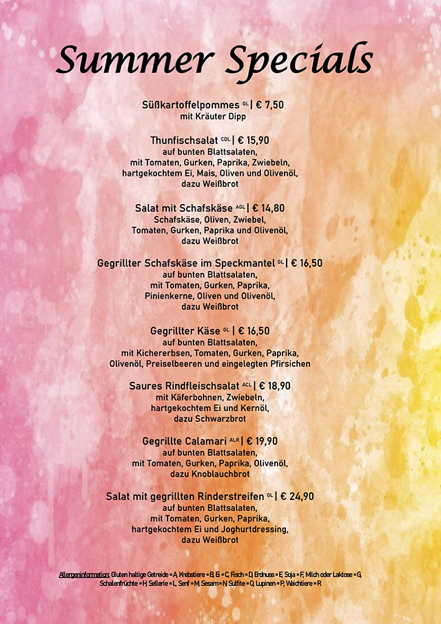 Sommerspezialitäten Restaurant Rudolf Graz